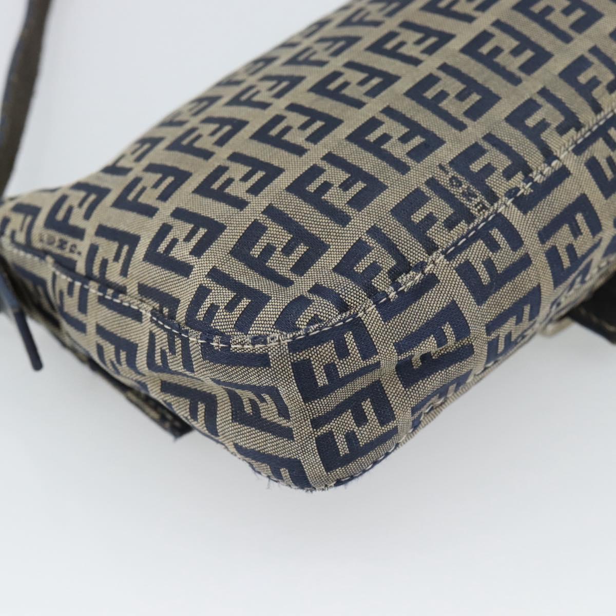 FENDI Zucchino Canvas Mamma Baguette Shoulder Bag Navy Silver Auth 165203