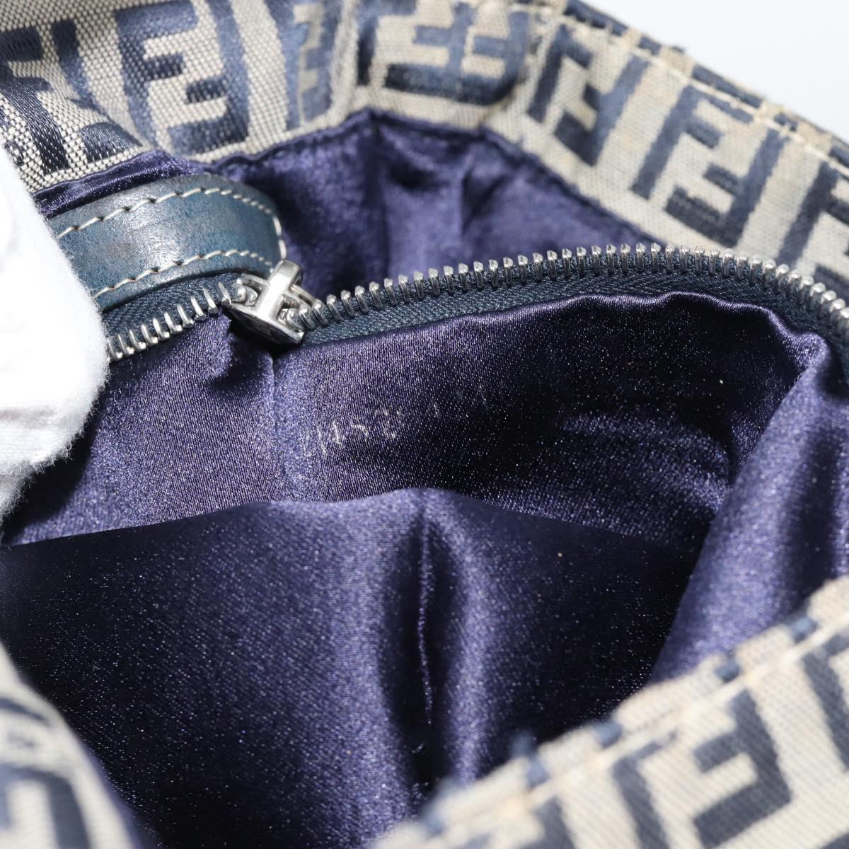 FENDI Zucchino Canvas Mamma Baguette Shoulder Bag Navy Silver Auth 165203