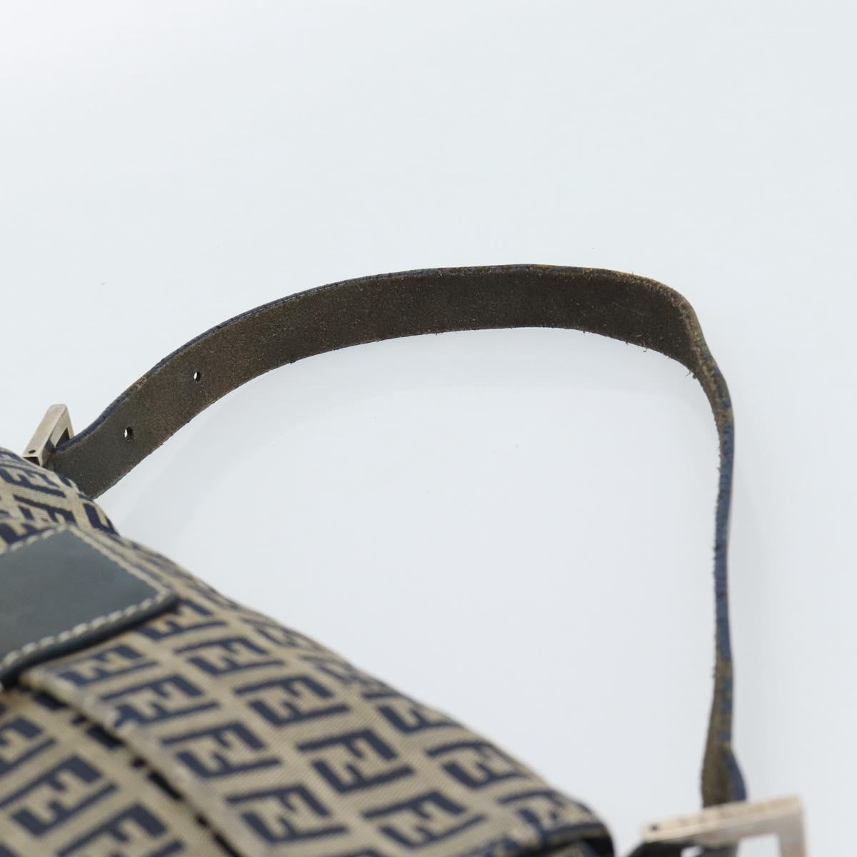 FENDI Zucchino Canvas Mamma Baguette Shoulder Bag Navy Silver Auth 165203