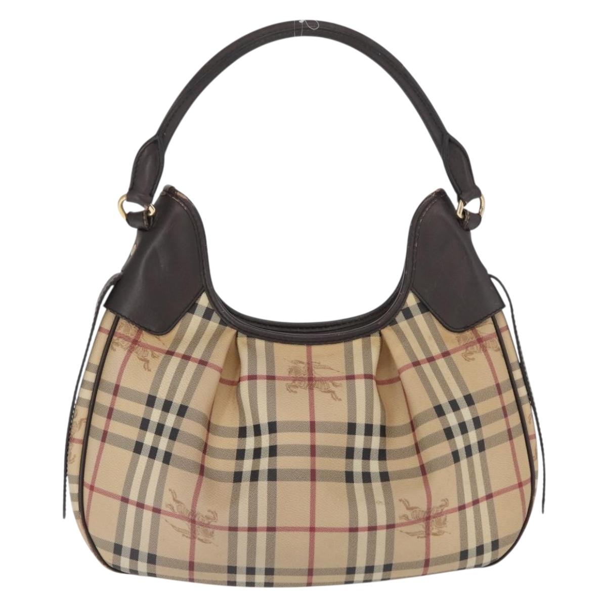 BURBERRY Nova Check Shoulder Bag PVC Beige Gold Auth 165209