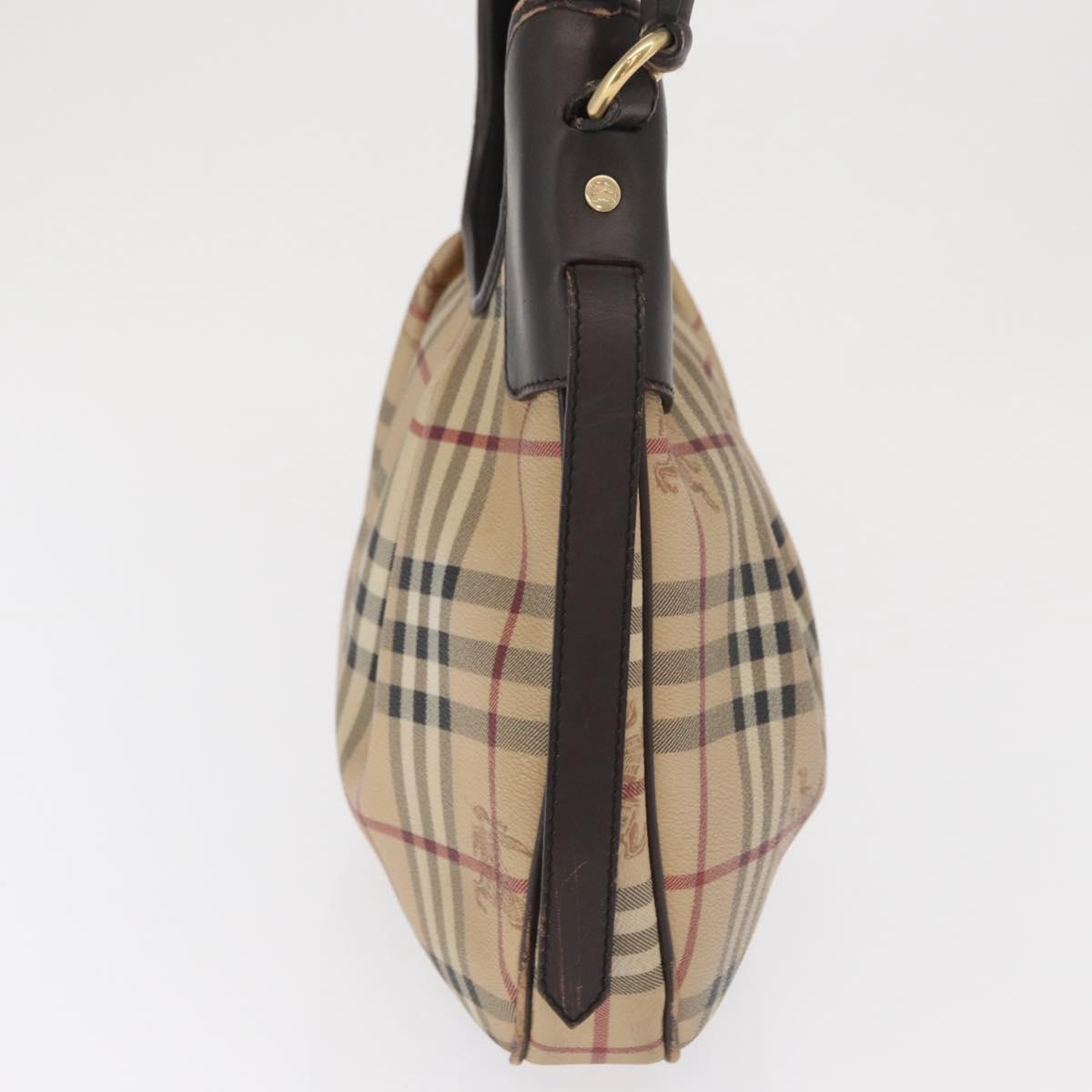 BURBERRY Nova Check Shoulder Bag PVC Beige Gold Auth 165209