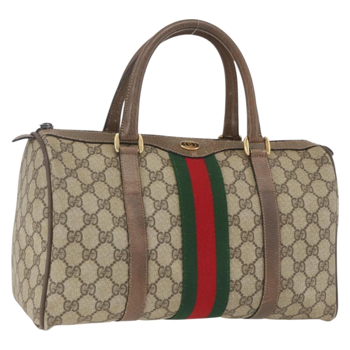 GUCCI GG Supreme Web Sherry Line Boston Bag PVC Beige Gold 39 02 007 Auth 165215
