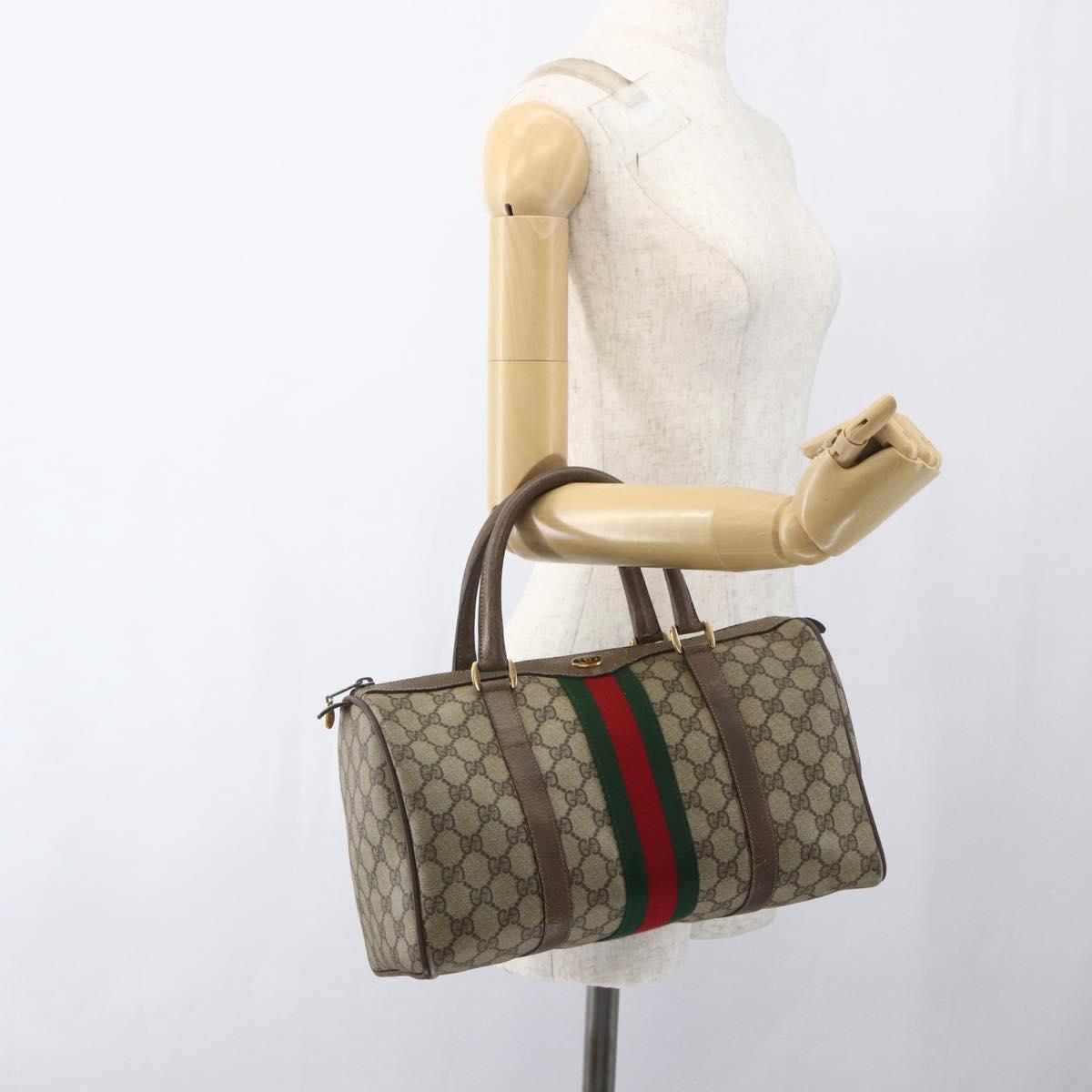 GUCCI GG Supreme Web Sherry Line Boston Bag PVC Beige Gold 39 02 007 Auth 165215
