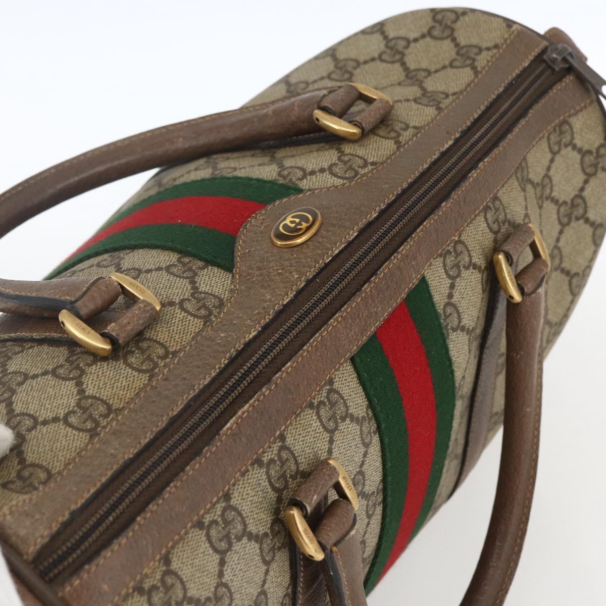 GUCCI GG Supreme Web Sherry Line Boston Bag PVC Beige Gold 39 02 007 Auth 165215