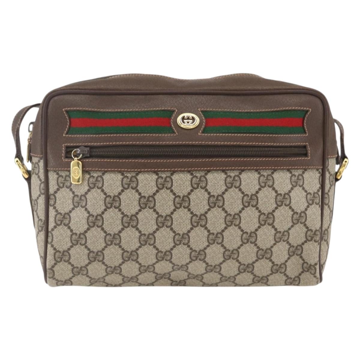 GUCCI GG Supreme Web Sherry Line Bag PVC Beige Gold 56 02 088 Auth 165218