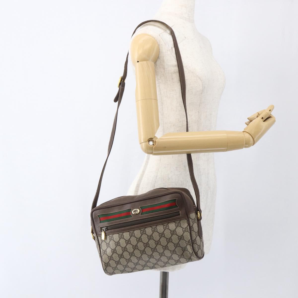 GUCCI GG Supreme Web Sherry Line Bag PVC Beige Gold 56 02 088 Auth 165218