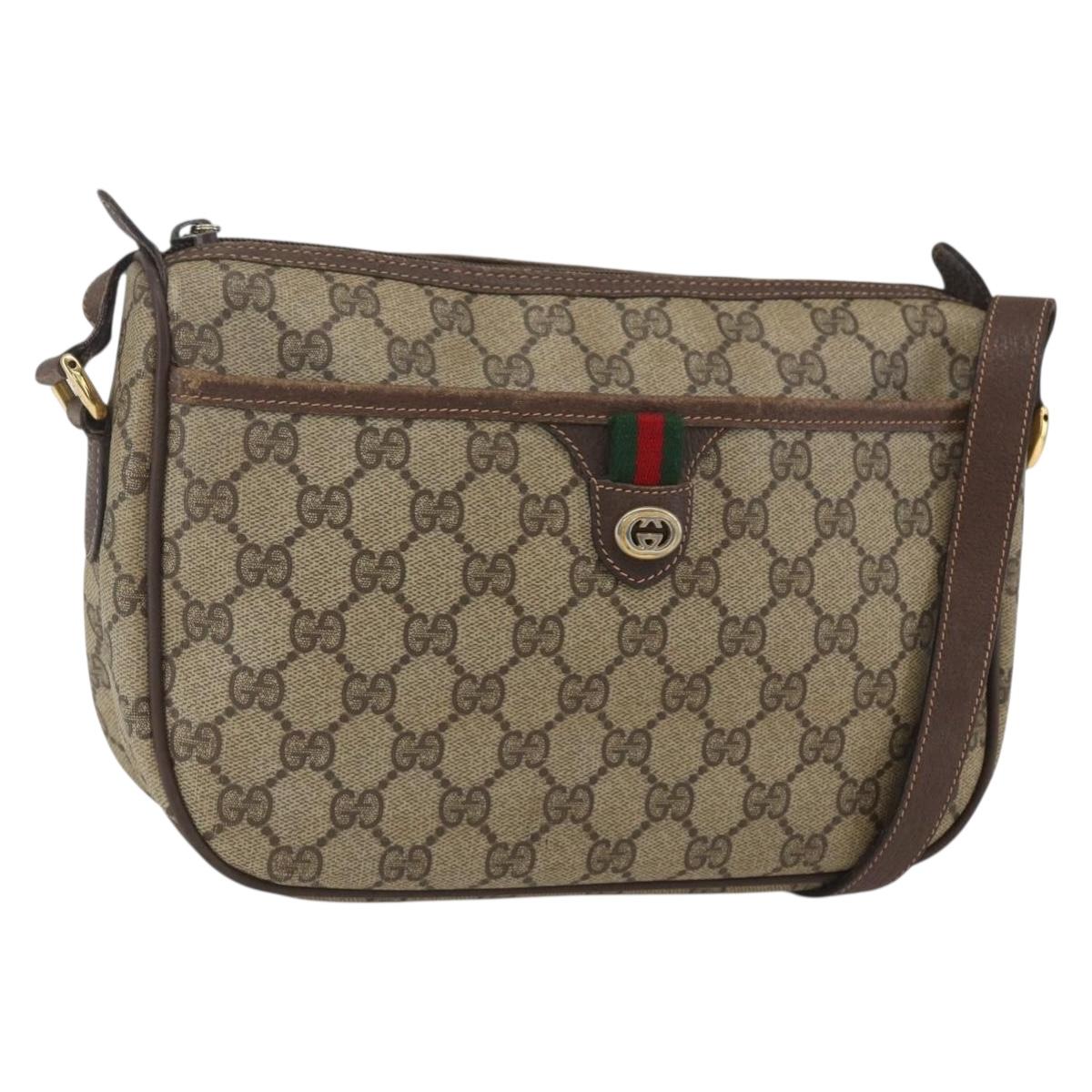 GUCCI GG Supreme Web Sherry Line Bag PVC Beige Gold 89 02 077 Auth 165219