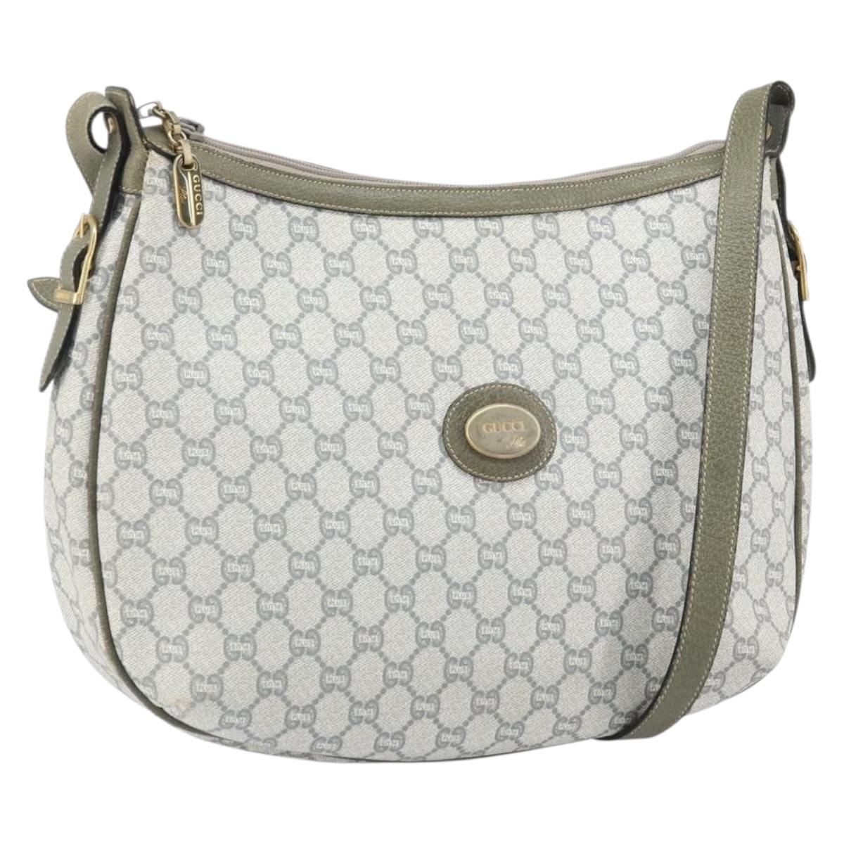GUCCI GG Plus Supreme Shoulder Bag PVC Gray Gold Auth 165221