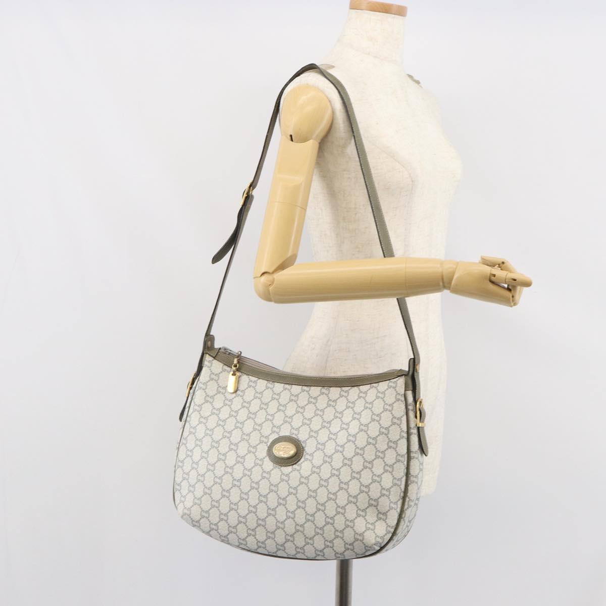 GUCCI GG Plus Supreme Shoulder Bag PVC Gray Gold Auth 165221