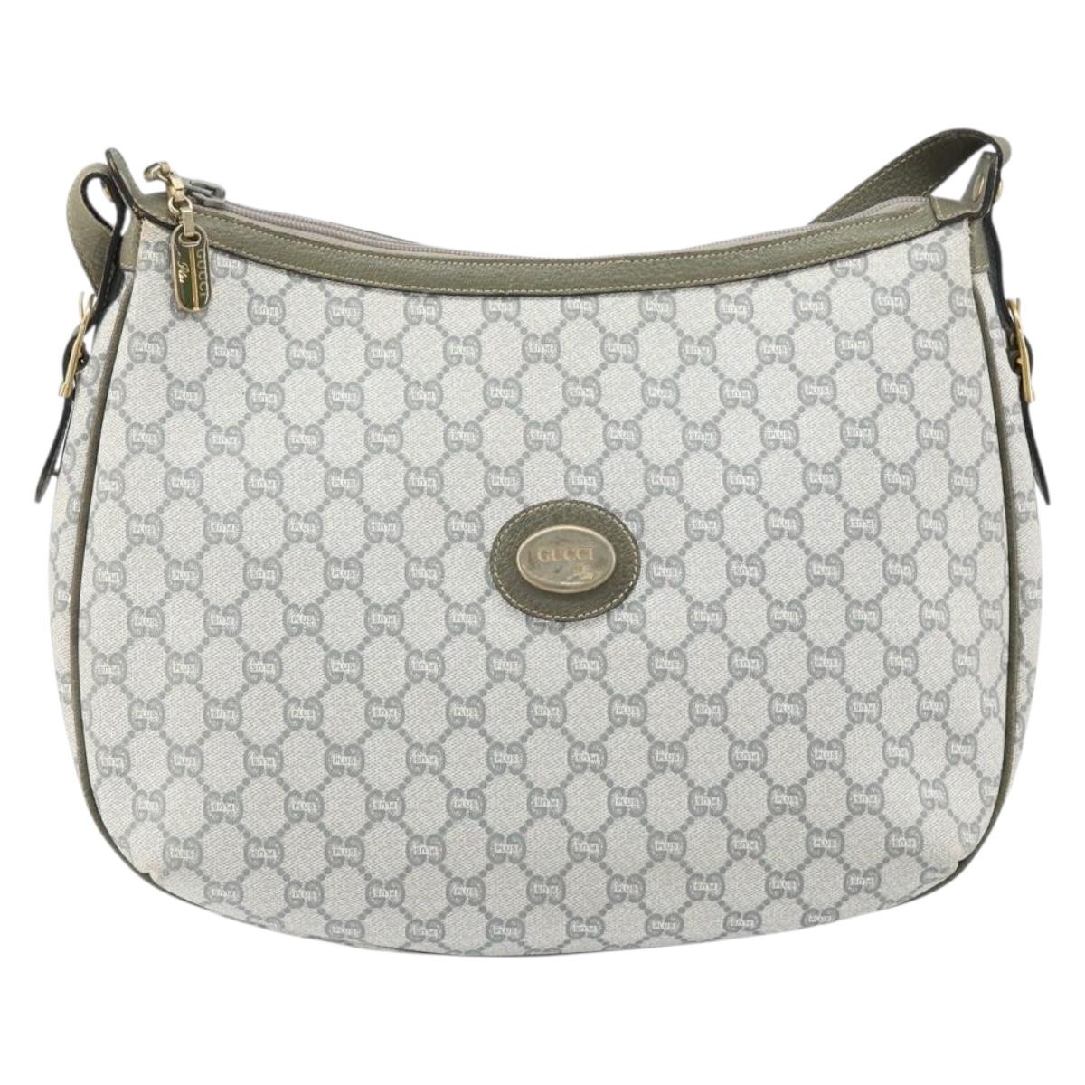 GUCCI GG Plus Supreme Shoulder Bag PVC Gray Gold Auth 165221