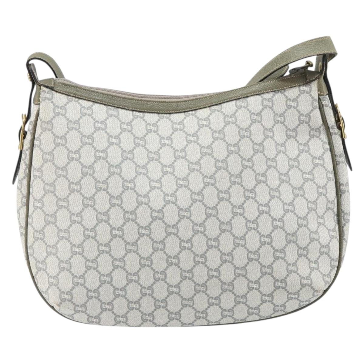 GUCCI GG Plus Supreme Shoulder Bag PVC Gray Gold Auth 165221