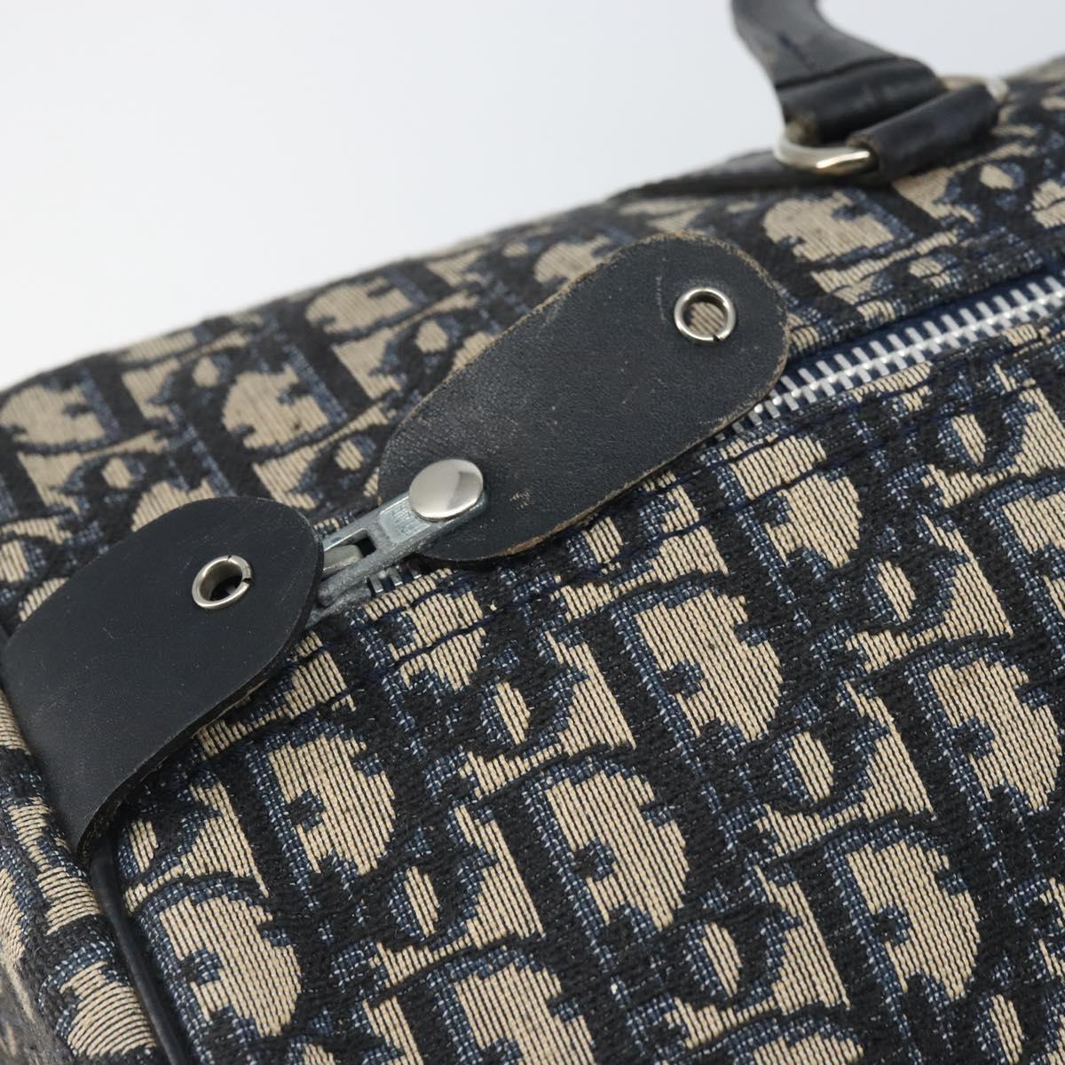 Christian Dior Trotter Canvas Boston Bag Navy Silver Auth 165227