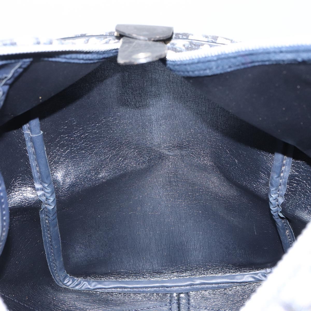 Christian Dior Trotter Canvas Boston Bag Navy Silver Auth 165227
