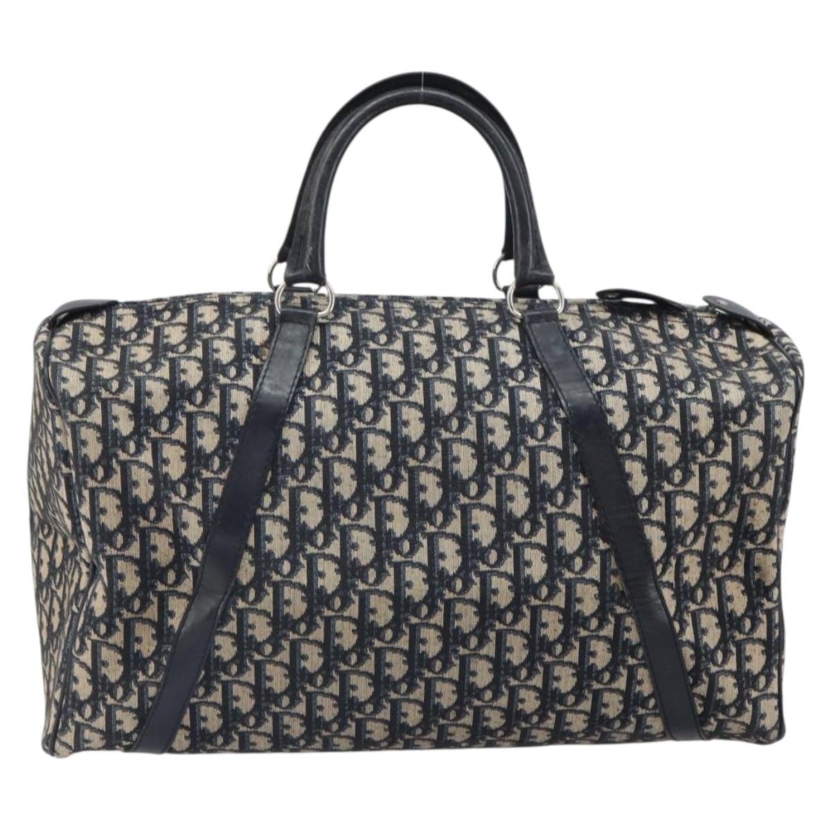 Christian Dior Trotter Canvas Boston Bag Navy Silver Auth 165227