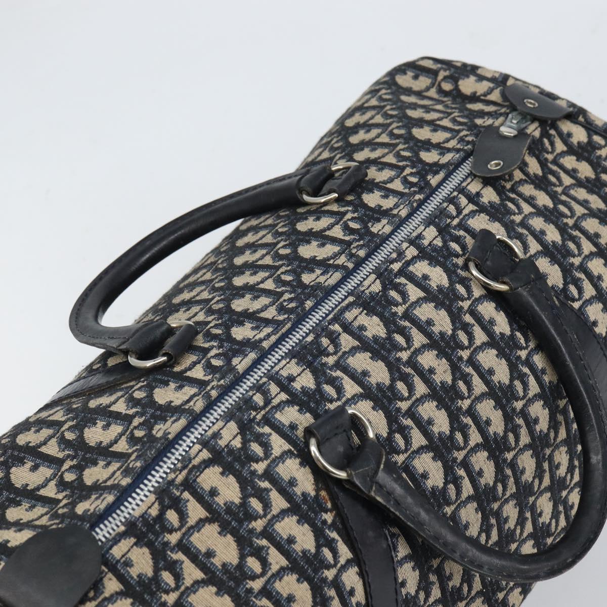 Christian Dior Trotter Canvas Boston Bag Navy Silver Auth 165227