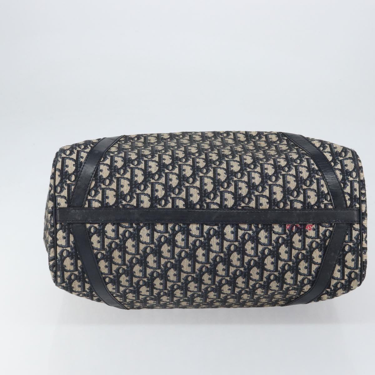 Christian Dior Trotter Canvas Boston Bag Navy Silver Auth 165227