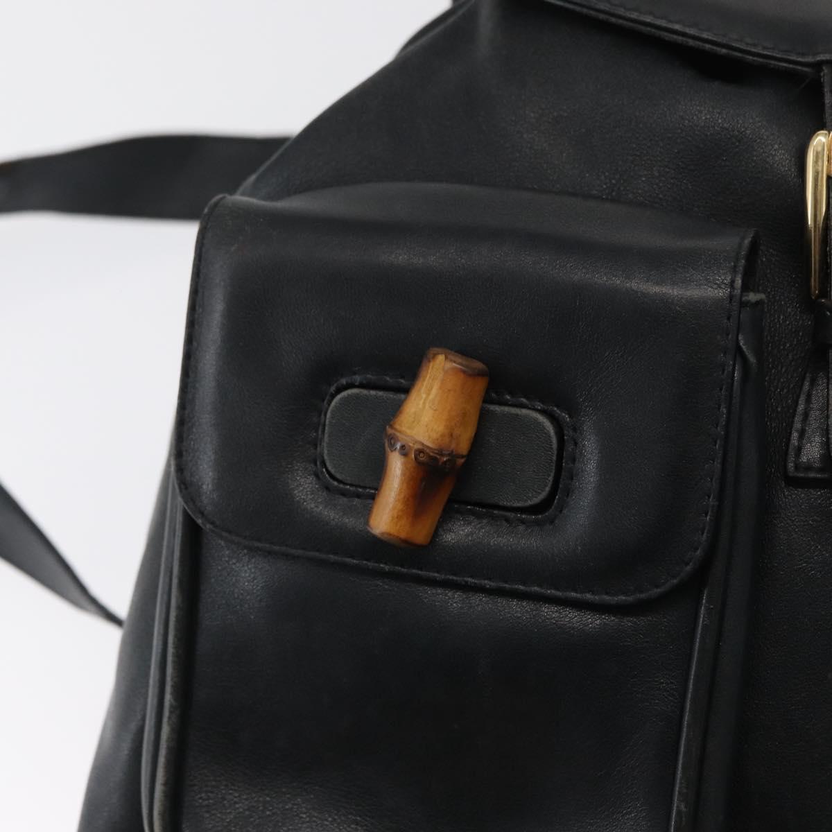 GUCCI Bamboo Backpack Leather Black Gold 003 2058 0016 Auth 165229