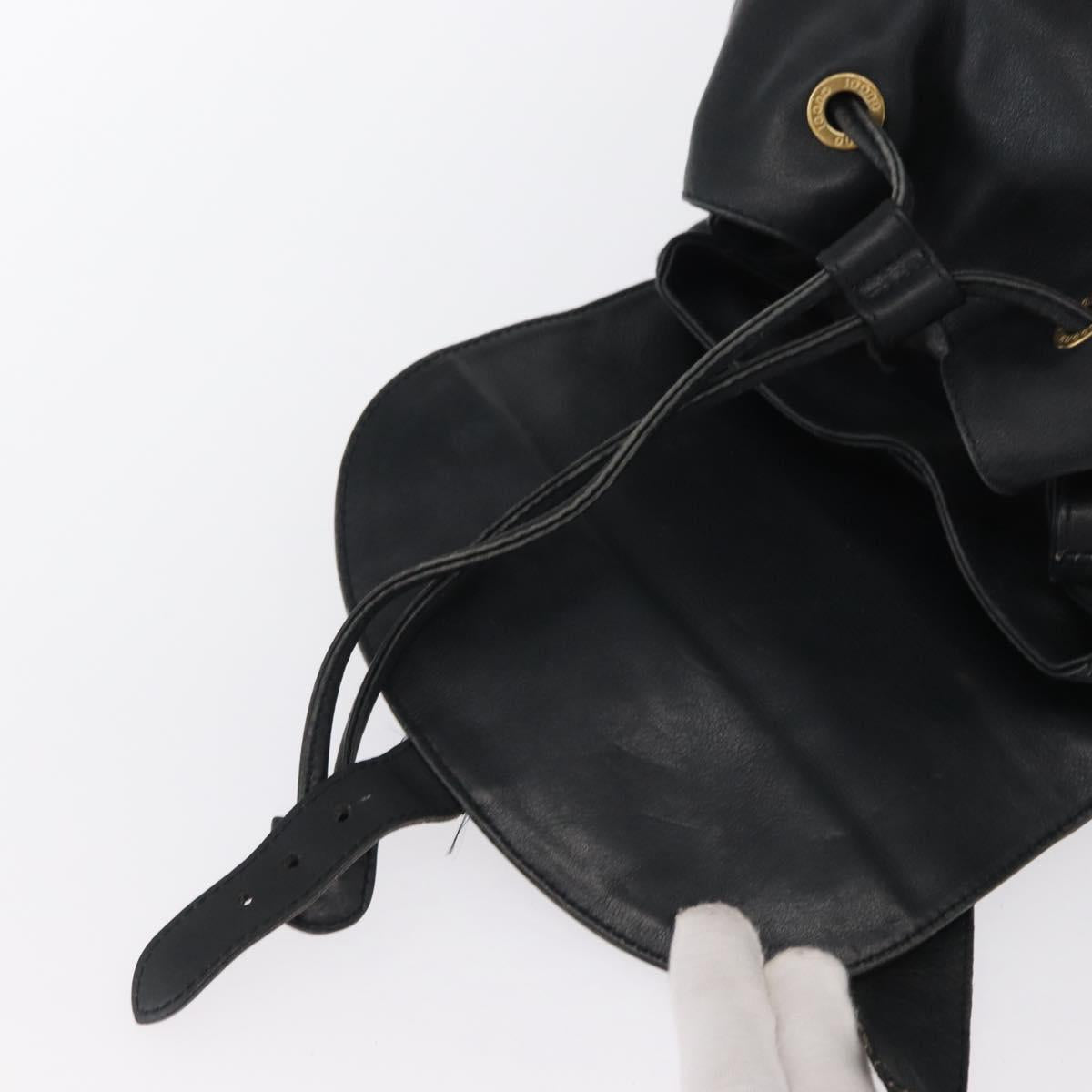GUCCI Bamboo Backpack Leather Black Gold 003 2058 0016 Auth 165229