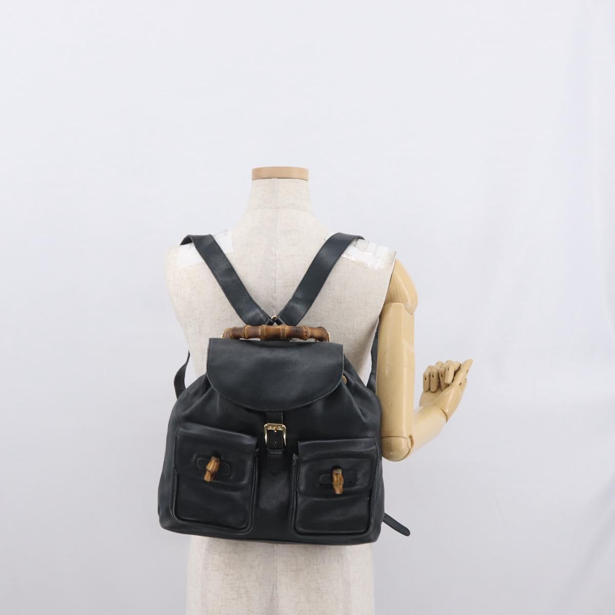GUCCI Bamboo Backpack Leather Black Gold 003 2058 0016 Auth 165229