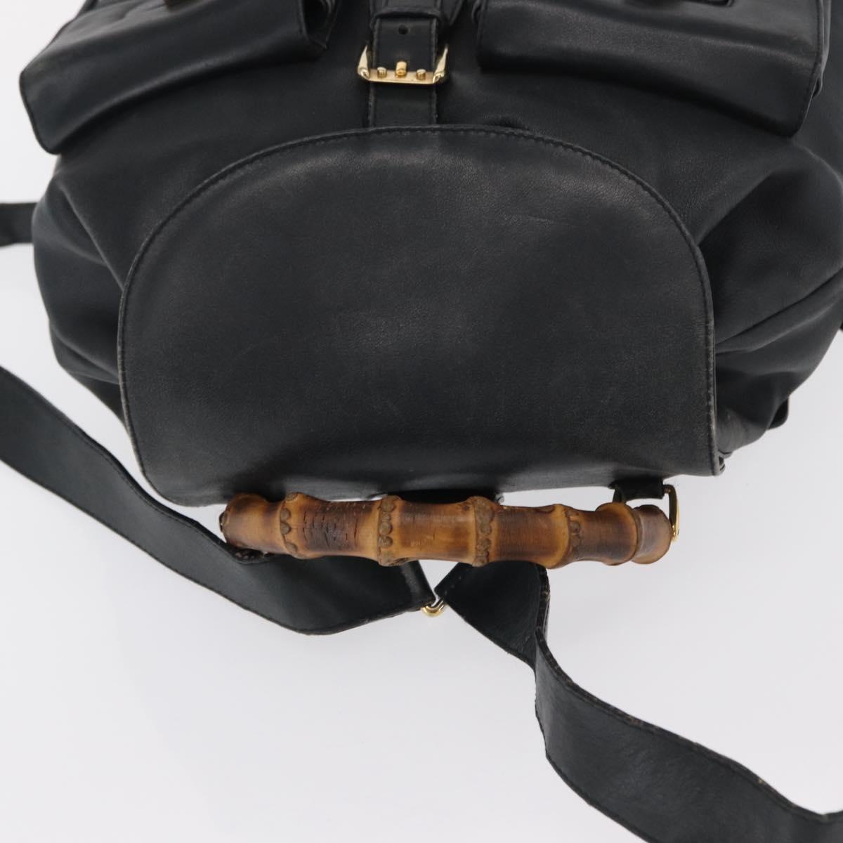 GUCCI Bamboo Backpack Leather Black Gold 003 2058 0016 Auth 165229