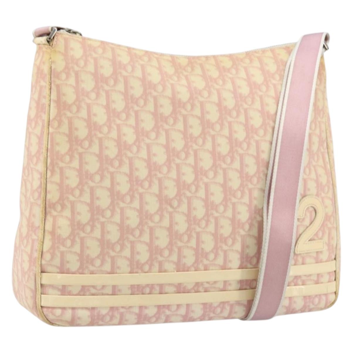 Christian Dior Trotter Canvas Shoulder Bag PVC Pink Silver Auth 165231