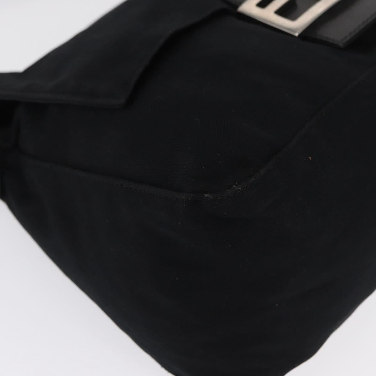 FENDI Mamma Baguette Shoulder Bag Nylon Black Silver Auth 165232