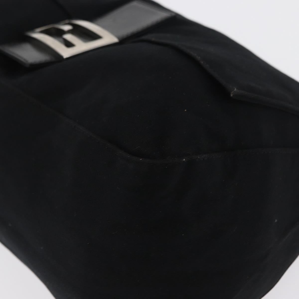 FENDI Mamma Baguette Shoulder Bag Nylon Black Silver Auth 165232
