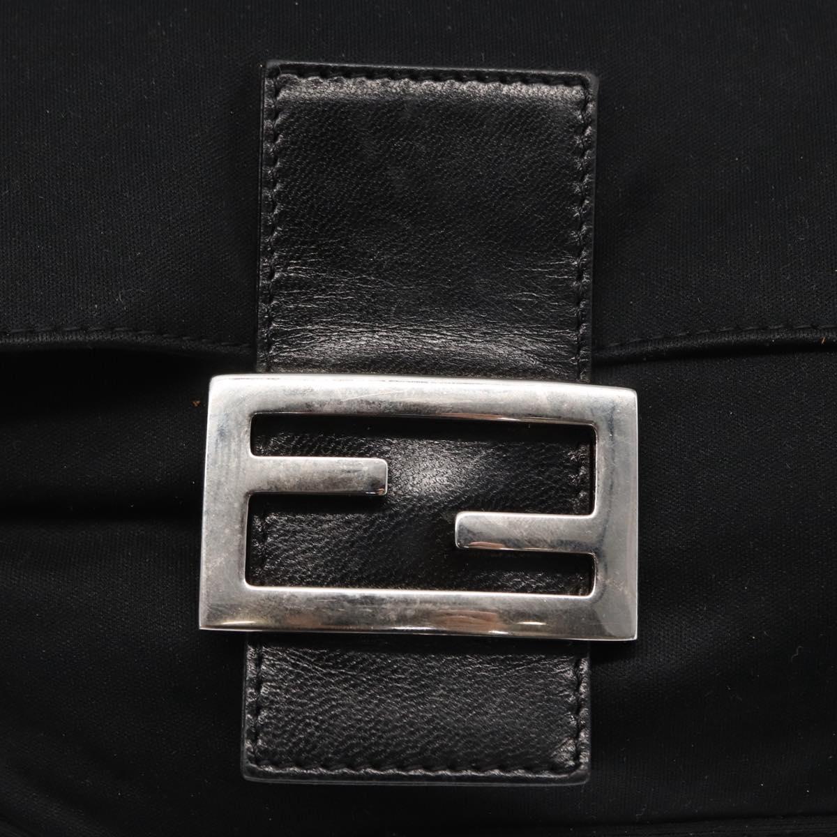 FENDI Mamma Baguette Shoulder Bag Nylon Black Silver Auth 165232