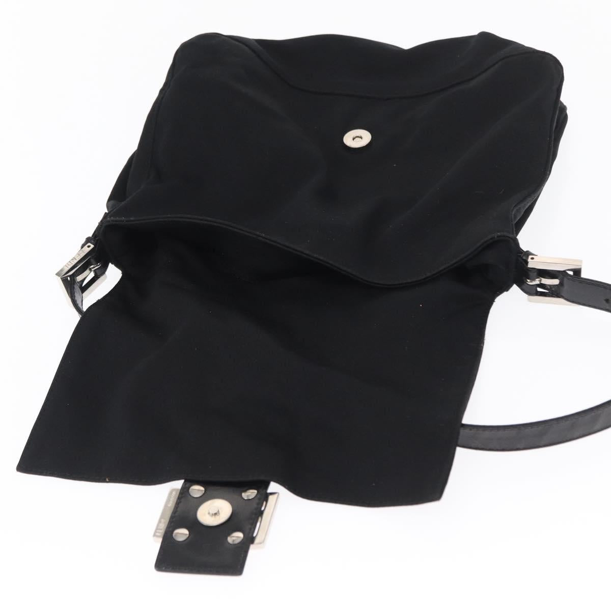 FENDI Mamma Baguette Shoulder Bag Nylon Black Silver Auth 165232