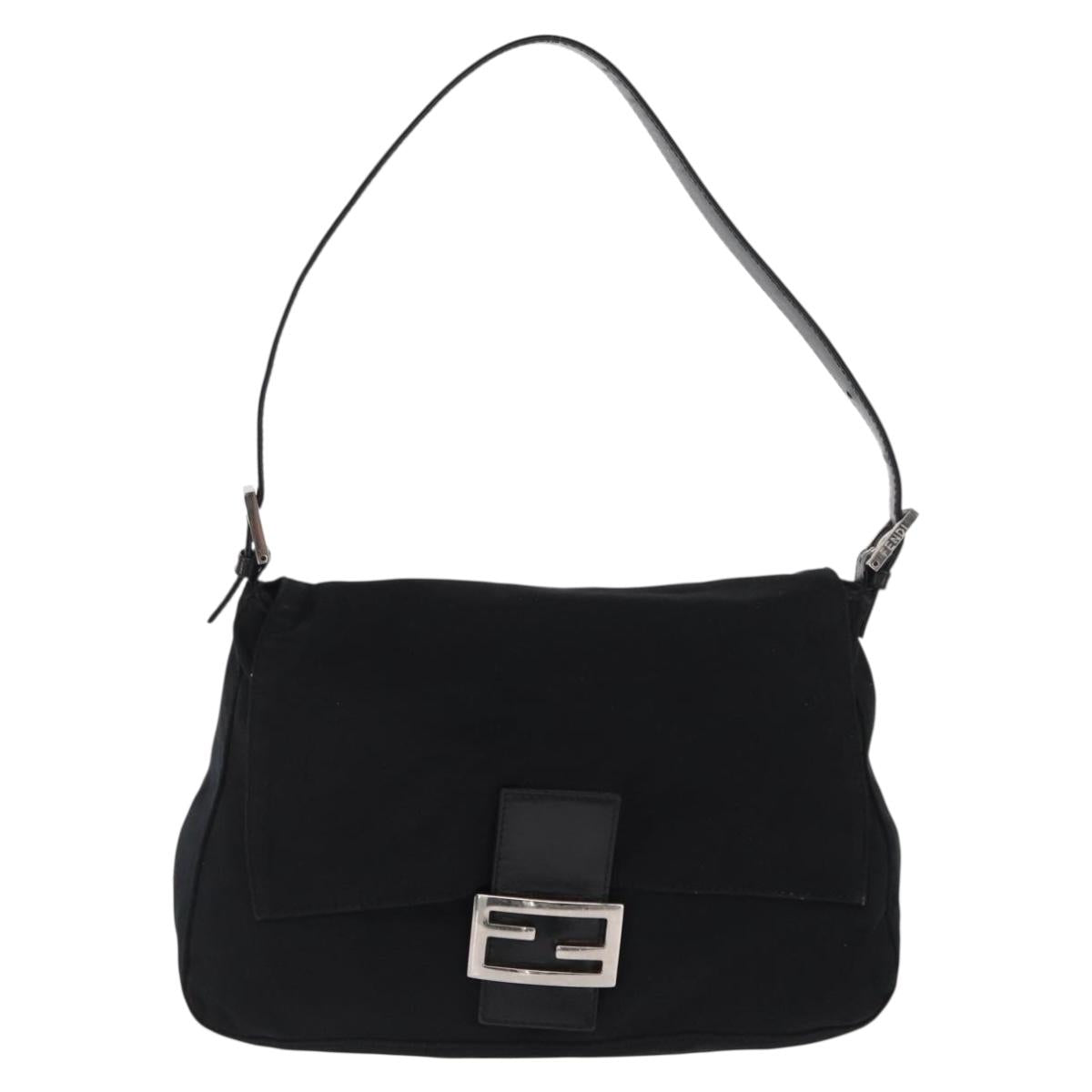 FENDI Mamma Baguette Shoulder Bag Nylon Black Silver Auth 165232