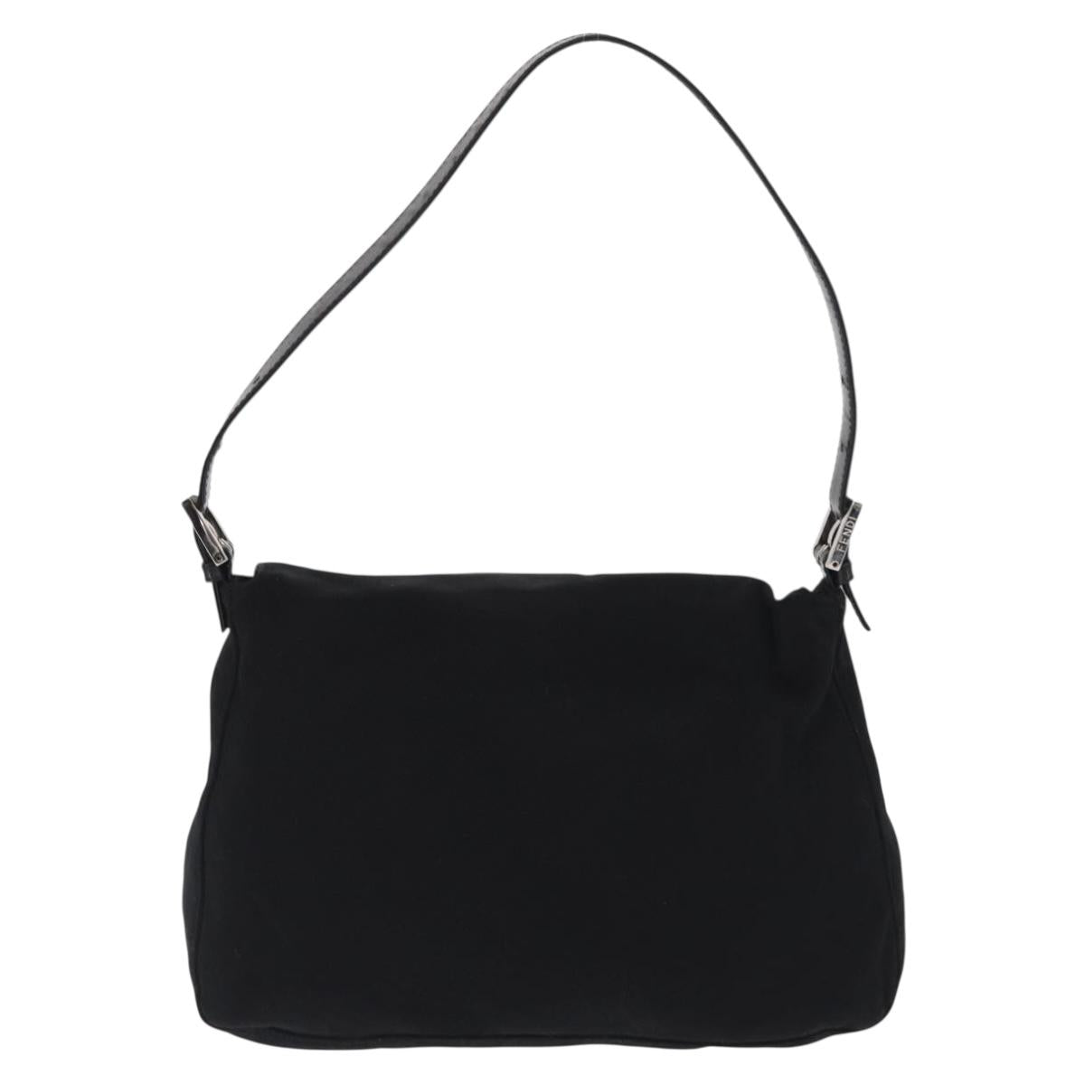 FENDI Mamma Baguette Shoulder Bag Nylon Black Silver Auth 165232