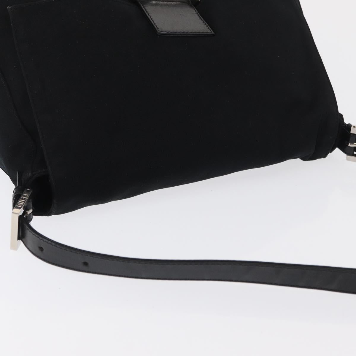 FENDI Mamma Baguette Shoulder Bag Nylon Black Silver Auth 165232