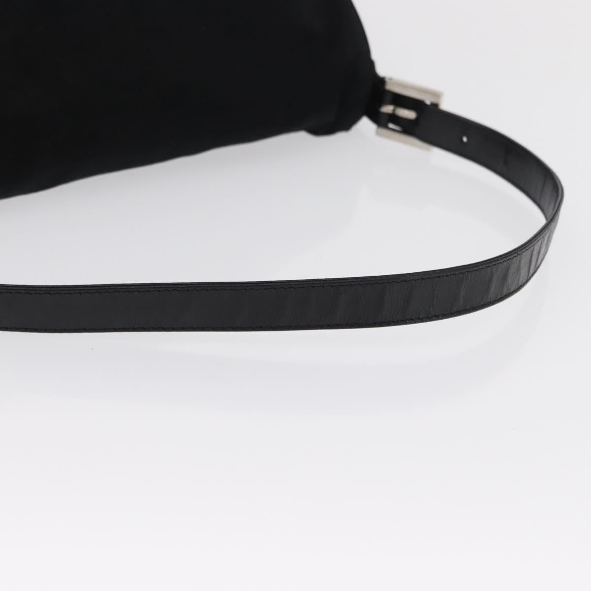 FENDI Mamma Baguette Shoulder Bag Nylon Black Silver Auth 165232