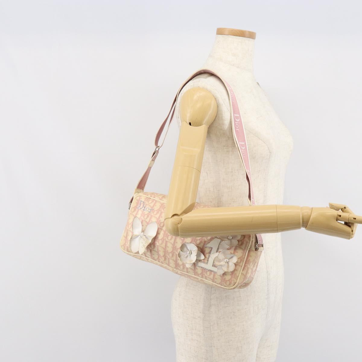 Christian Dior Trotter Canvas Shoulder Bag PVC Pink Silver Auth 165233