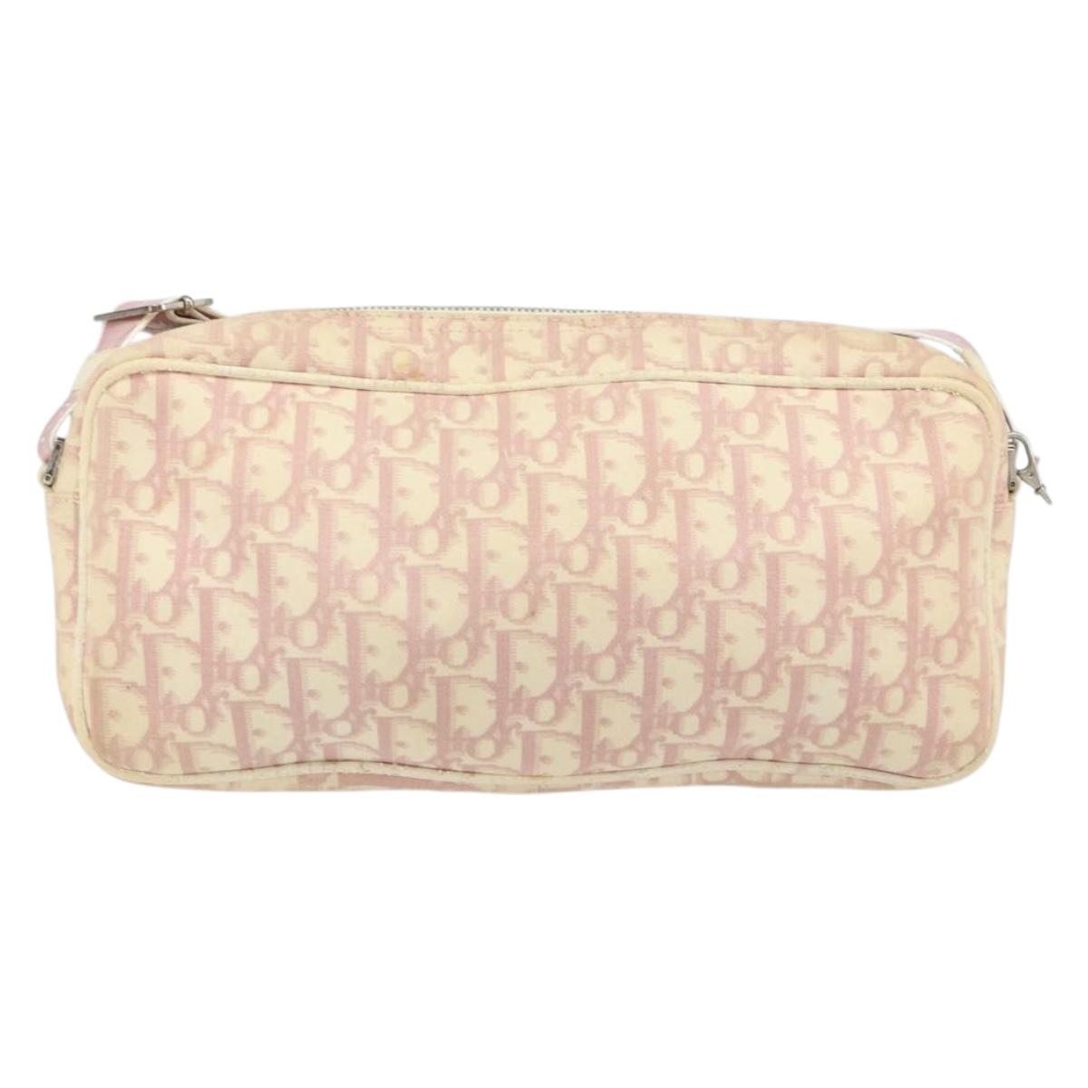 Christian Dior Trotter Canvas Shoulder Bag PVC Pink Silver Auth 165233
