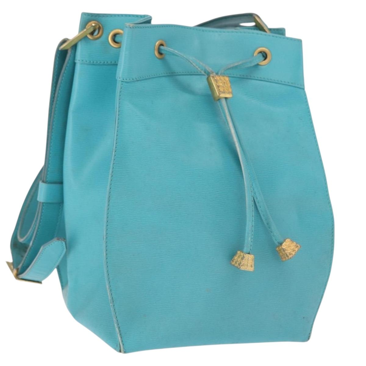 Christian Dior Shoulder Bag Leather Light Blue Auth 165238