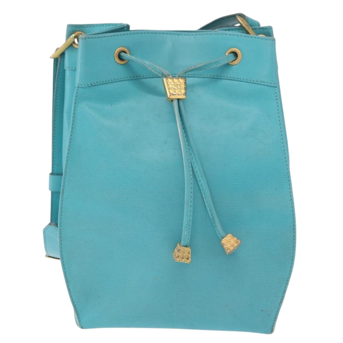 Christian Dior Shoulder Bag Leather Light Blue Auth 165238