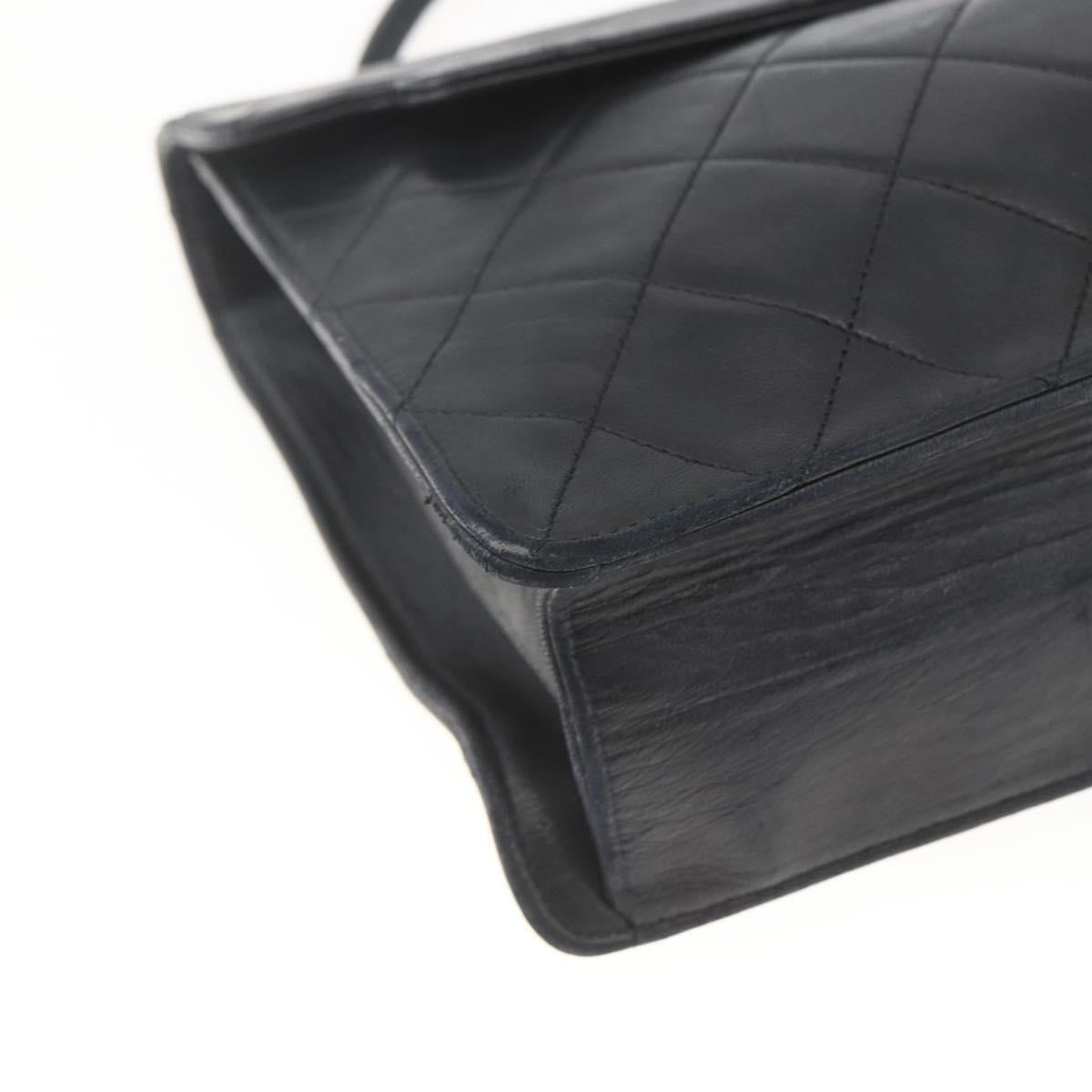 CHANEL Matelasse Shoulder Bag Lamb Skin Black Gold CC Auth 165240