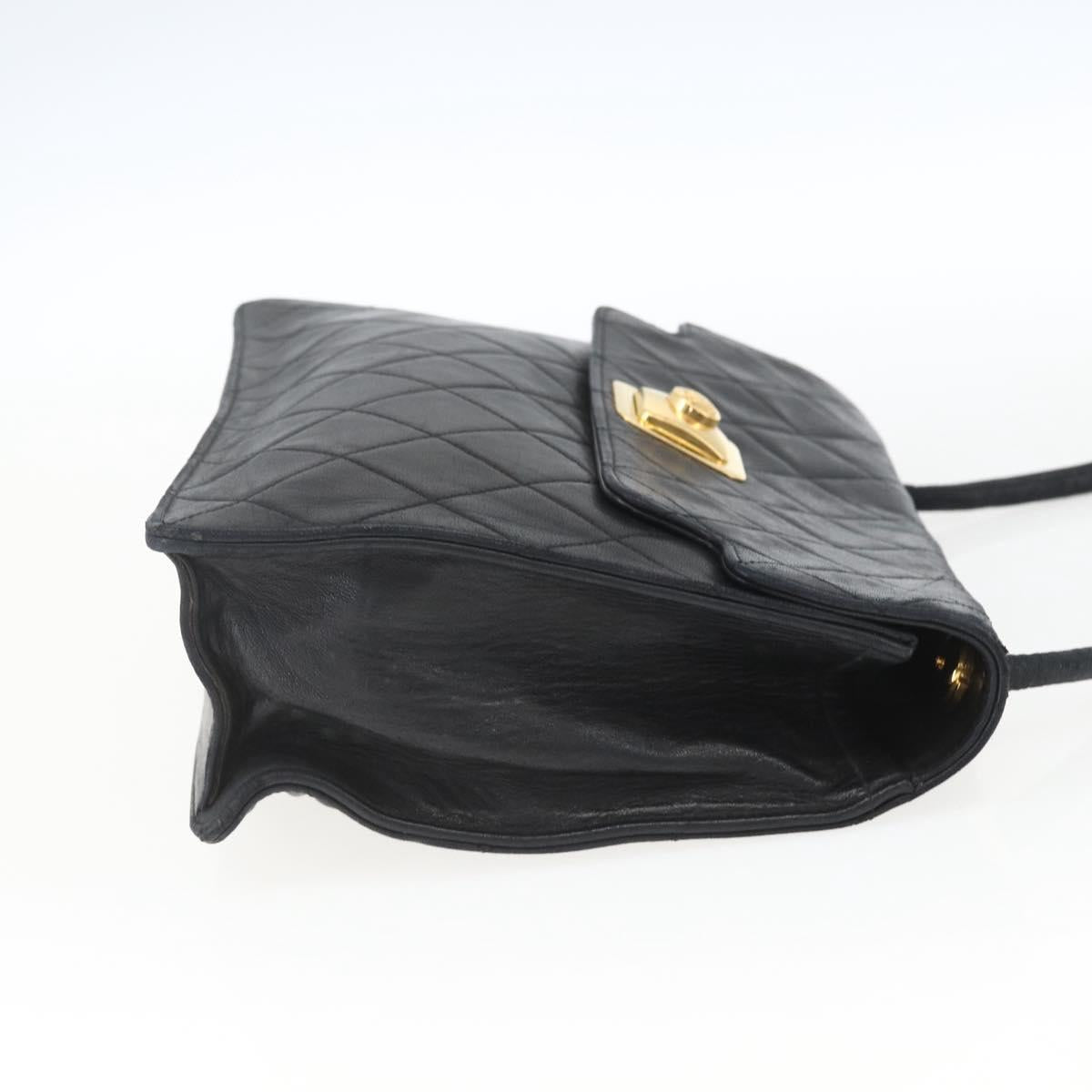 CHANEL Matelasse Shoulder Bag Lamb Skin Black Gold CC Auth 165240