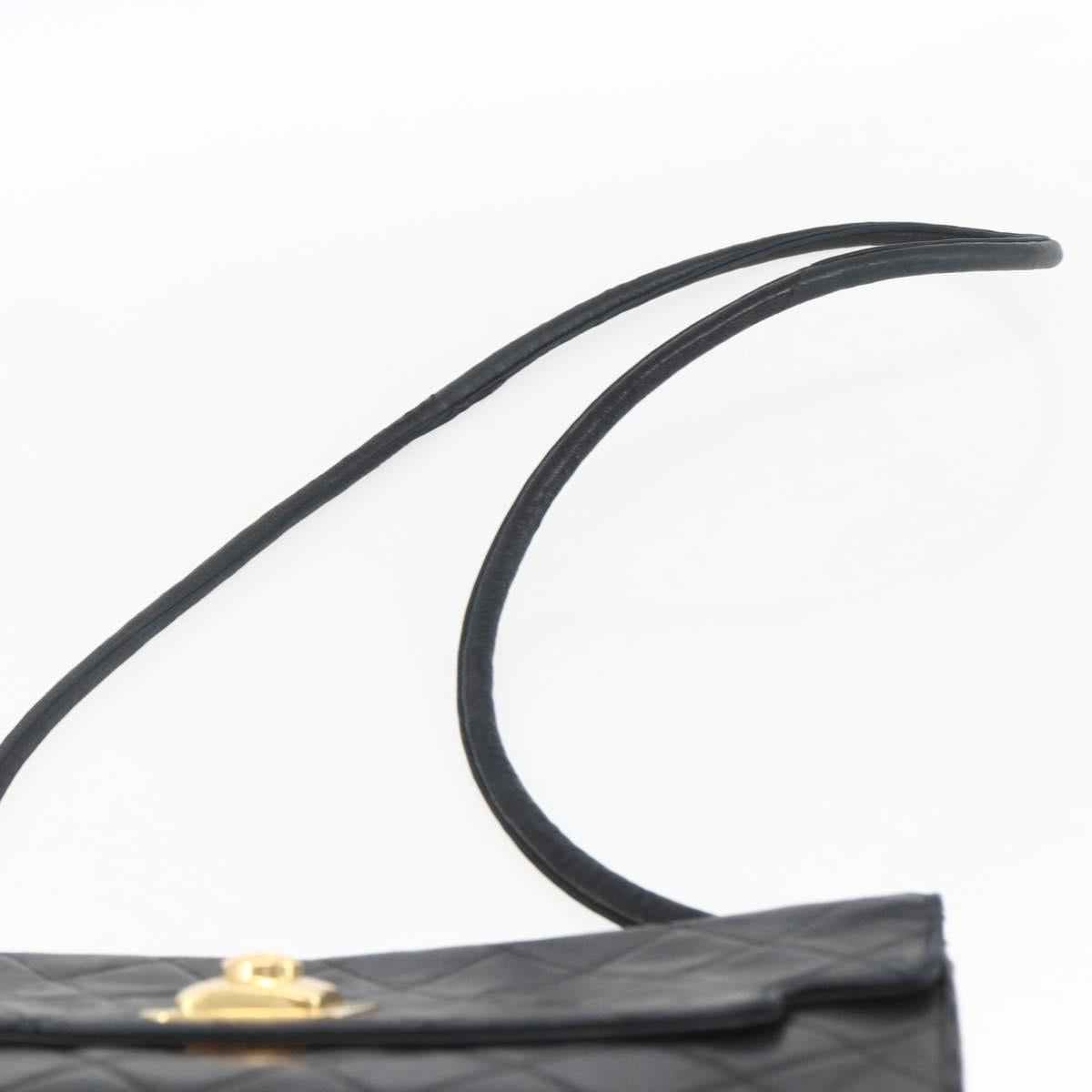 CHANEL Matelasse Shoulder Bag Lamb Skin Black Gold CC Auth 165240