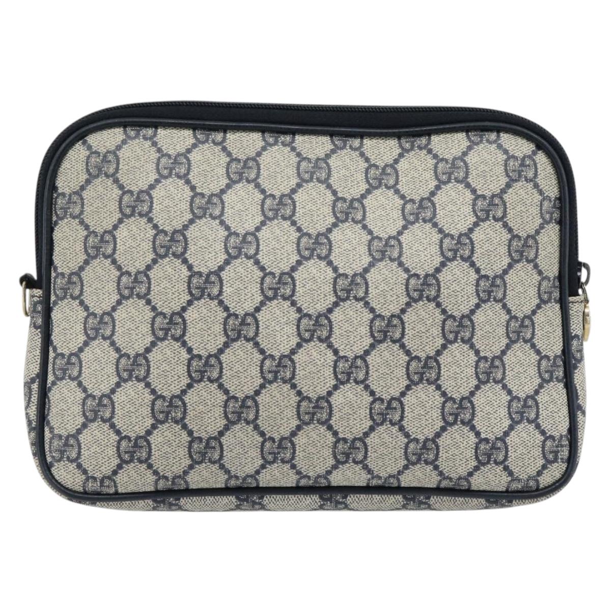GUCCI GG Supreme Shoulder Bag PVC Navy Gold 97 02 068 Auth 165251