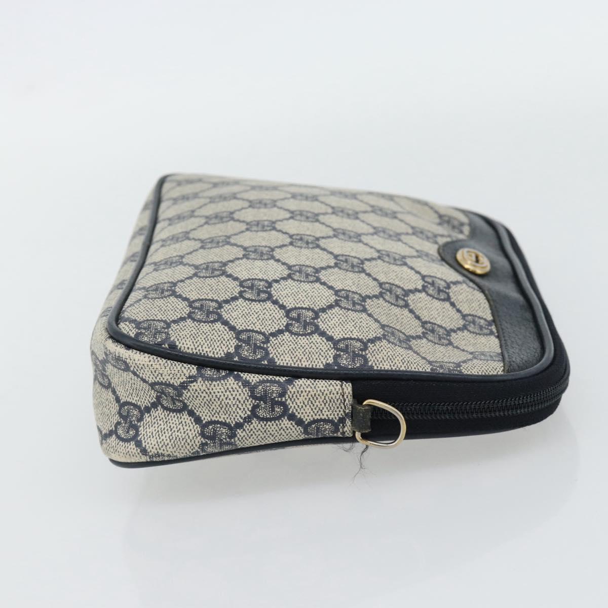GUCCI GG Supreme Shoulder Bag PVC Navy Gold 97 02 068 Auth 165251