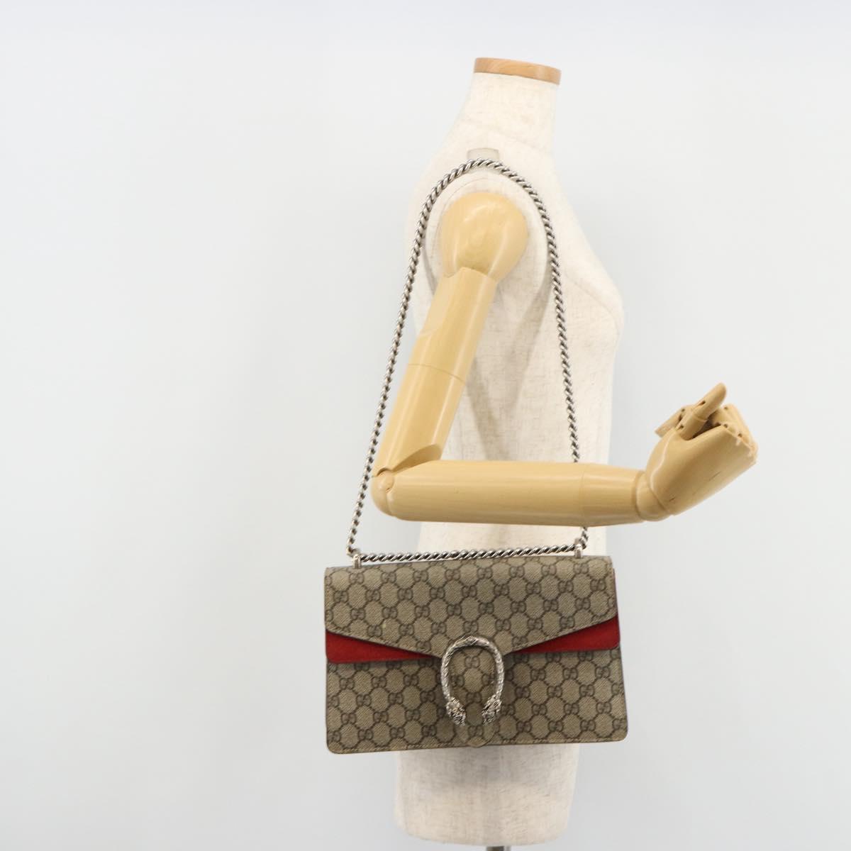 GUCCI GG Supreme Dionysus Chain Shoulder Bag PVC Beige Silver 400249 Auth 165253