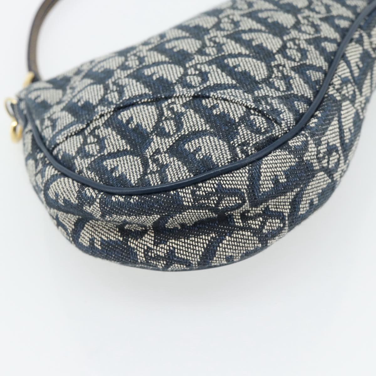 Christian Dior Trotter Canvas Saddle Pouch Navy Gold Auth 165254V