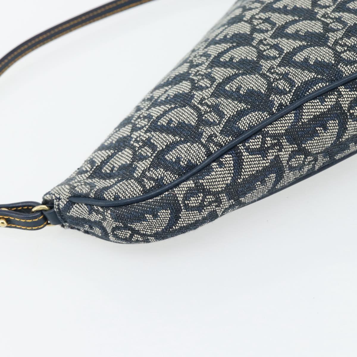 Christian Dior Trotter Canvas Saddle Pouch Navy Gold Auth 165254V