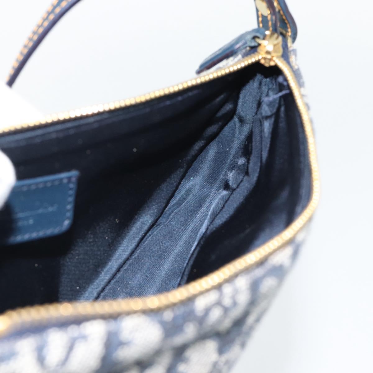 Christian Dior Trotter Canvas Saddle Pouch Navy Gold Auth 165254V