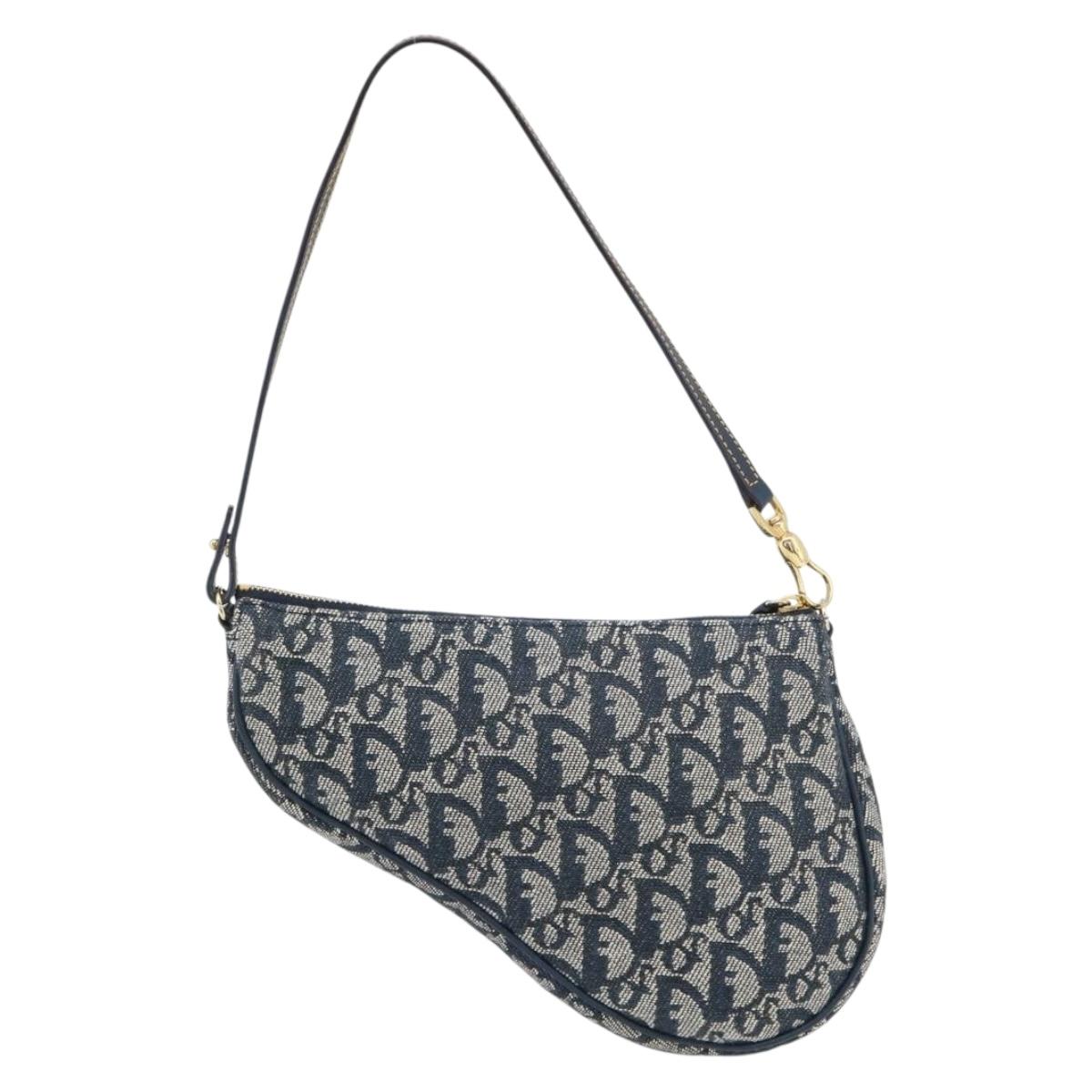 Christian Dior Trotter Canvas Saddle Pouch Navy Gold Auth 165254V