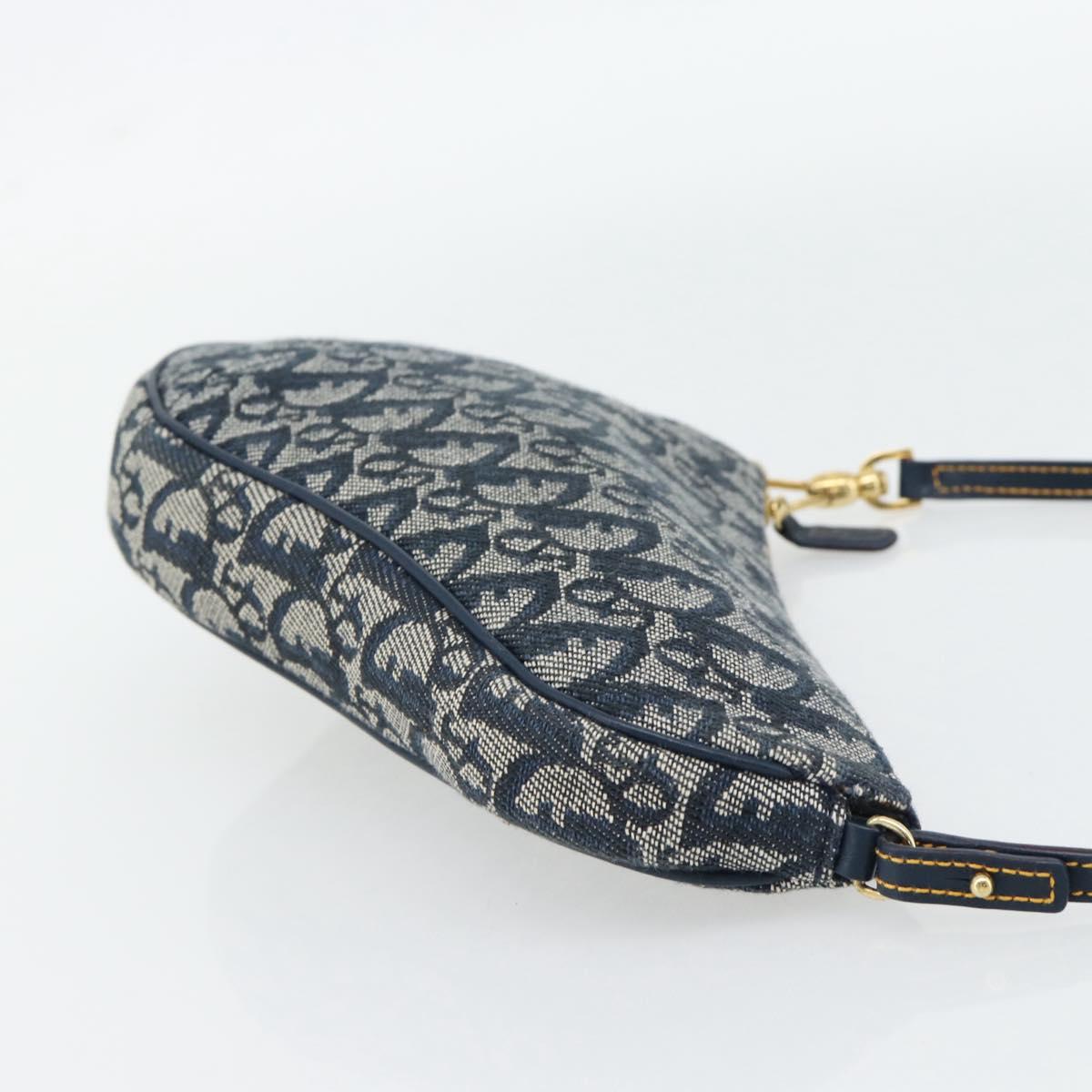 Christian Dior Trotter Canvas Saddle Pouch Navy Gold Auth 165254V