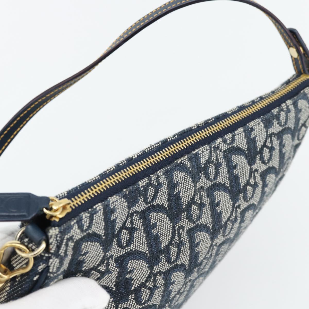 Christian Dior Trotter Canvas Saddle Pouch Navy Gold Auth 165254V