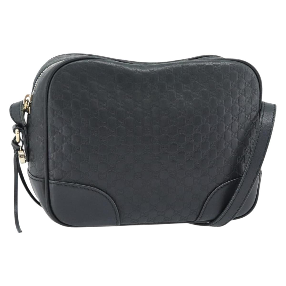 GUCCI Micro GG Canvas Guccissima Bag Leather Black Gold 449413 Auth 165255